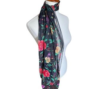 Vibrant Multicolored Floral Black Vintage Scarf